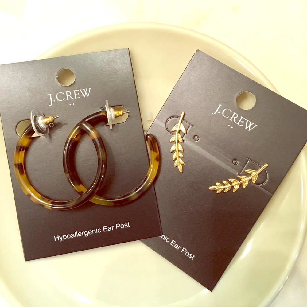 J.Crew Tortoise Hoop & Gold Leaf Crawler Earrings